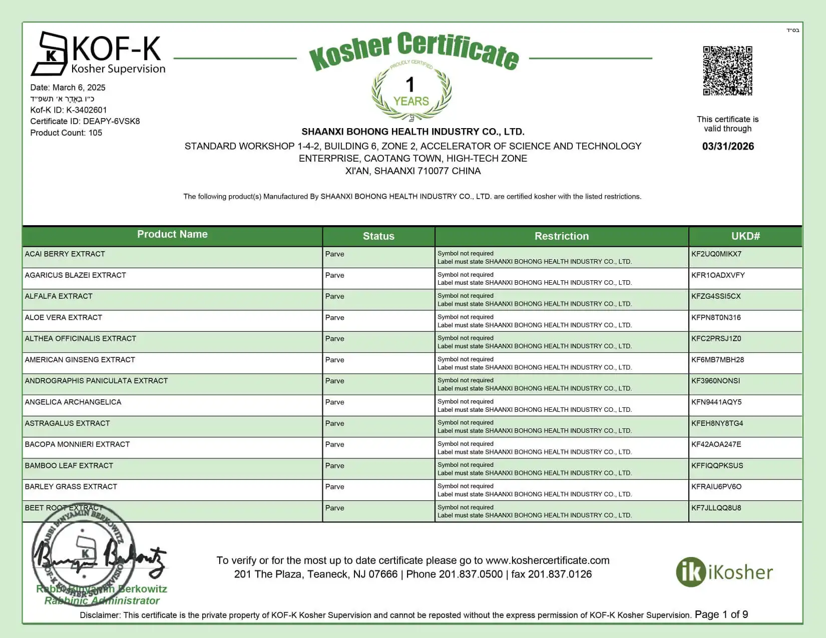 Bolin biotechnology KOSHER Bolin biotechnology KOSHER